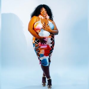 Colorful Halter Dress with Side Cutouts